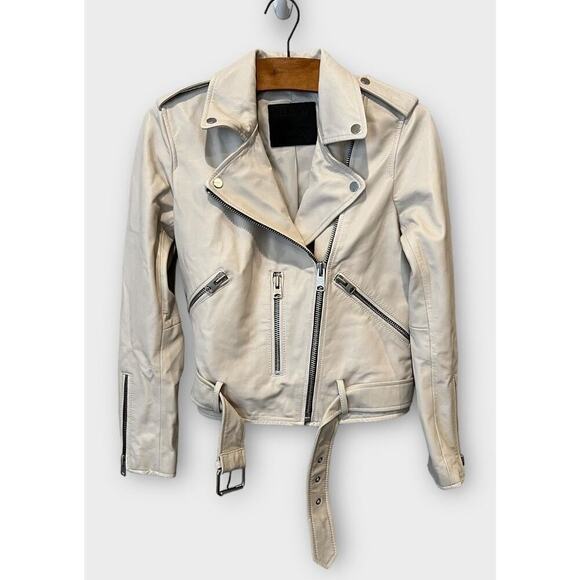 AllSaints Belfern Leather Biker Jacket Size US/4 - Picture 5 of 9